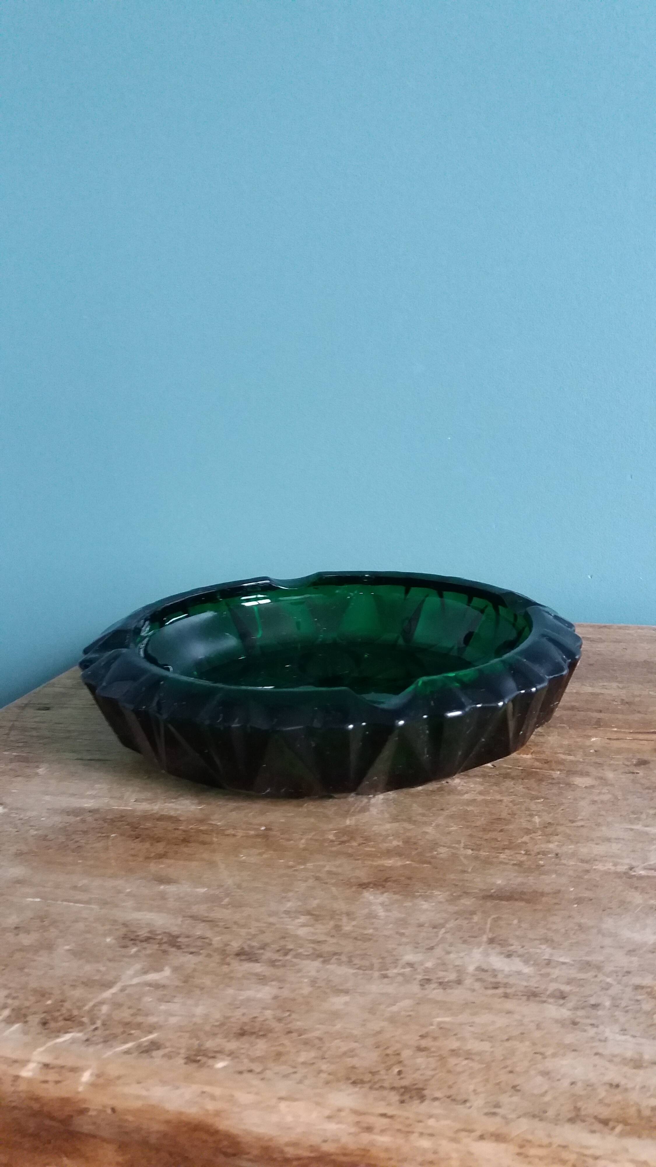 Green glass ashtray