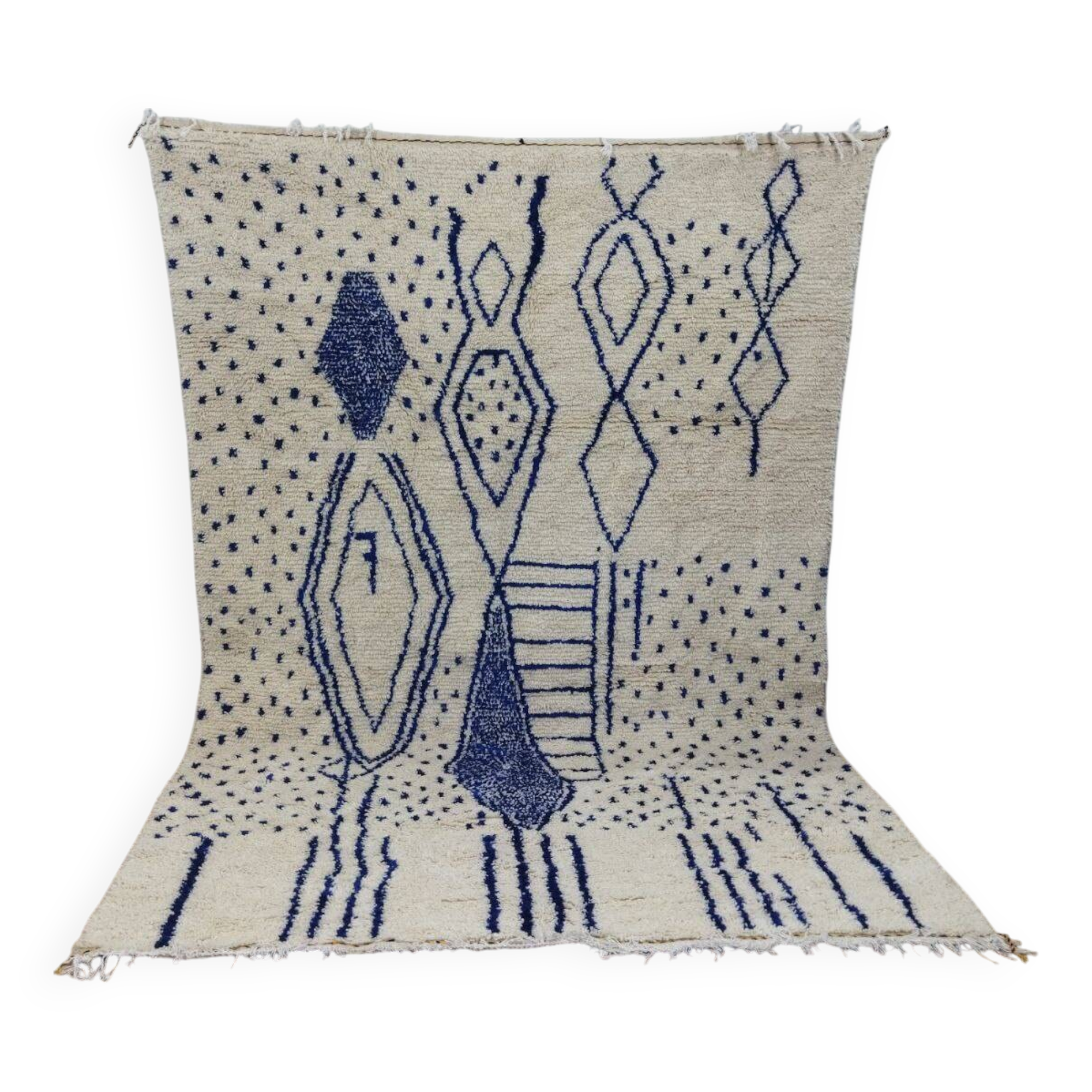 Vintage Azilal rug 290x196 cm - Blue geometric patterns