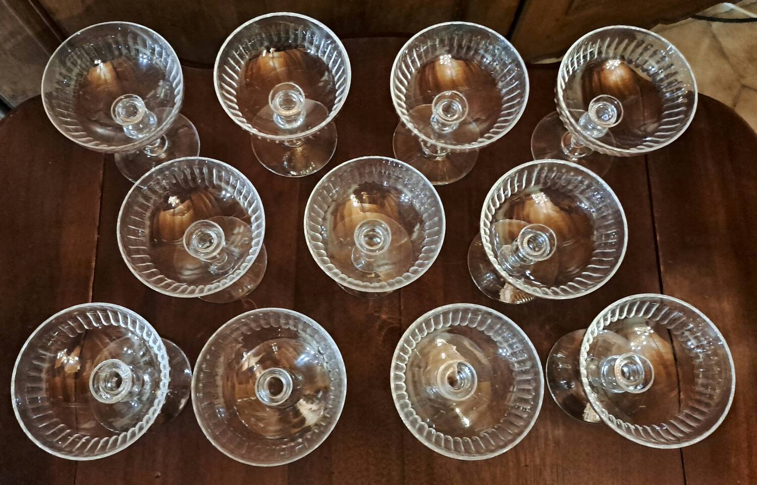 11 old crystal Champagne glasses