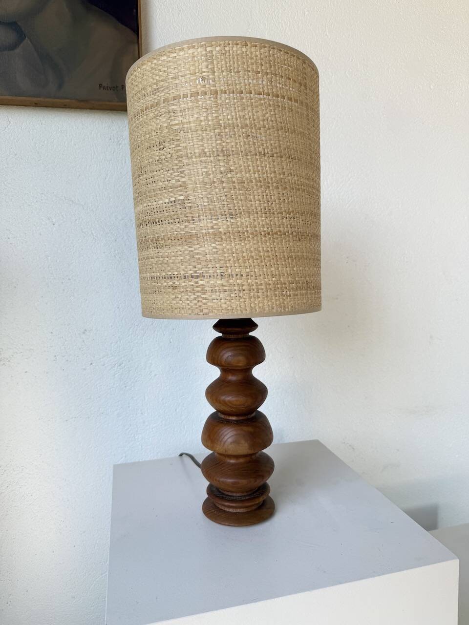 1950s turned oak wood table lamp