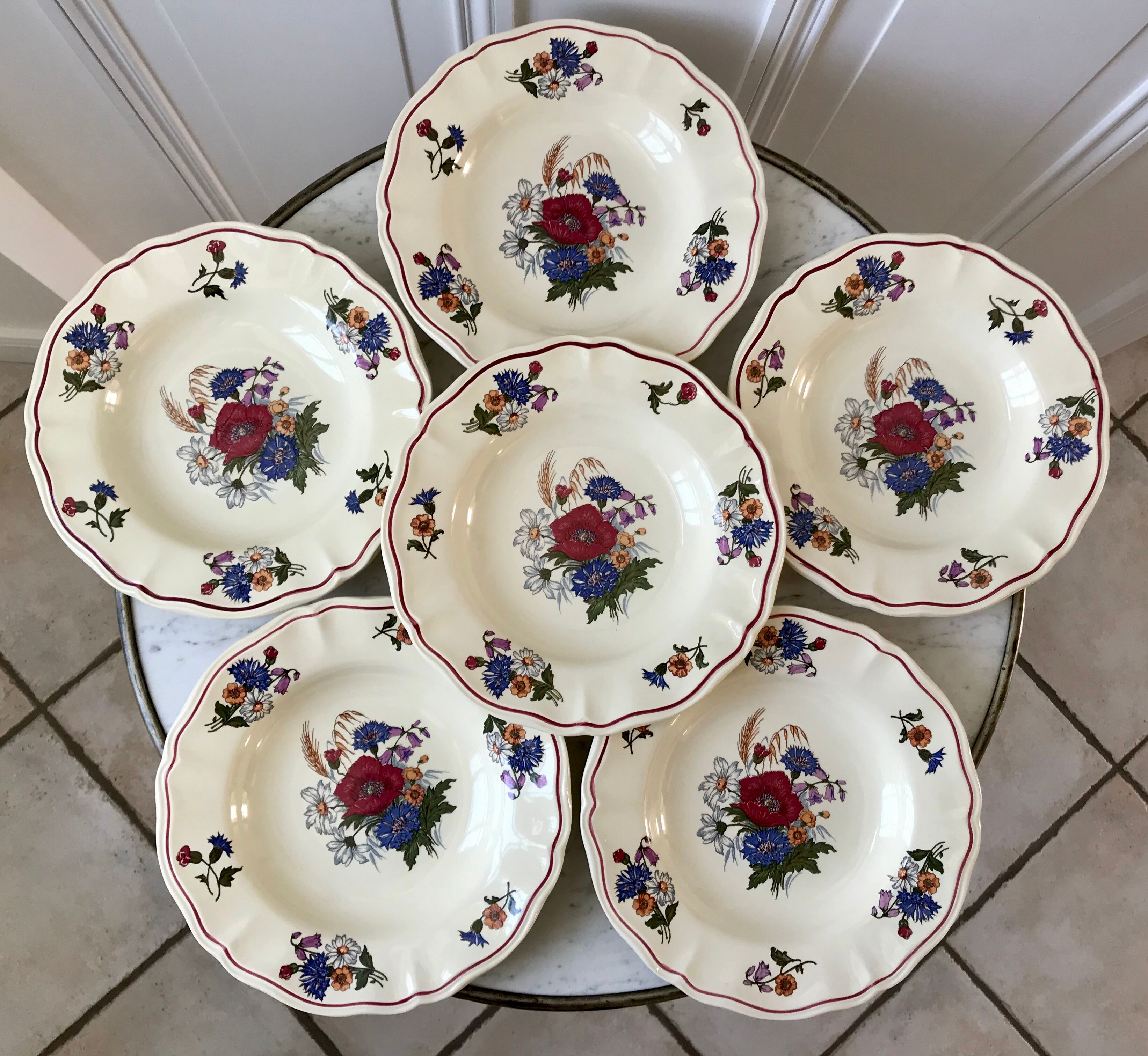 Set of 6 hollow plates Digoin Sarreguemines model Agreste 50s