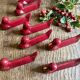 Set of 8 vintage slip knife holders in the shape of red ducks and