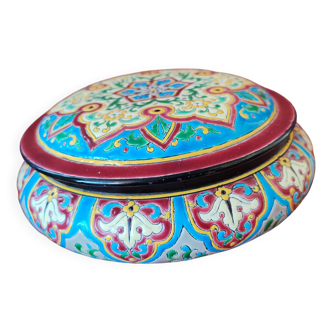 Antique Bordeaux earthenware candy box, Jules Vieillard enamels, 19th century