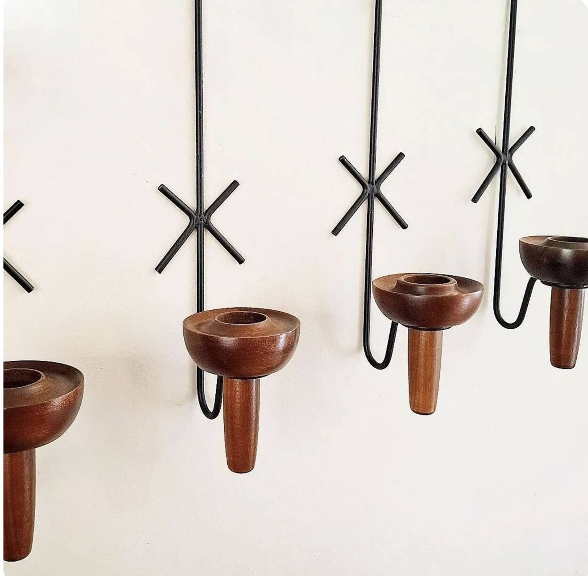 Vintage TEAK WALL SCONCE / lampett, candle holder, stylish, set of 4, 50s