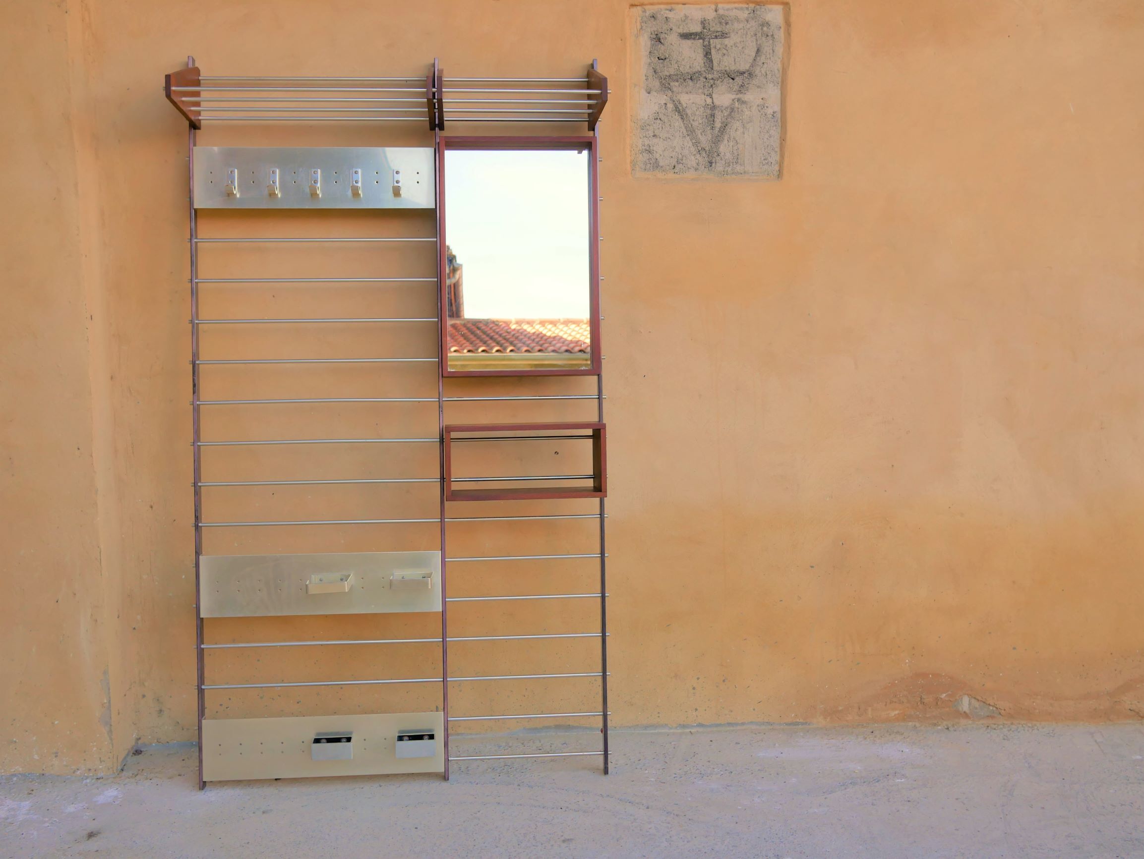 Vintage Scandinavian teak and aluminum coat holder