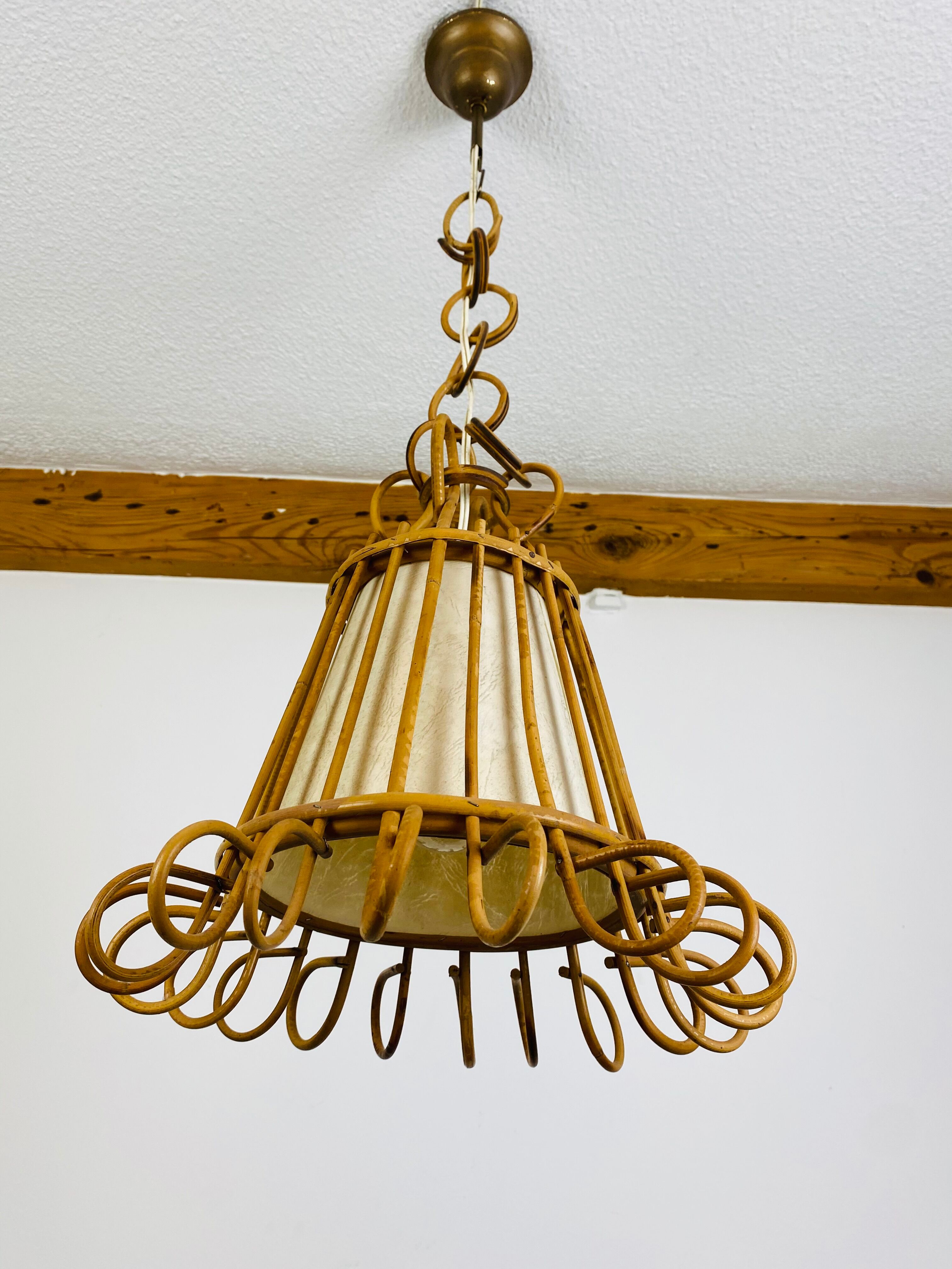 Vintage rattan pendant lamp 60s