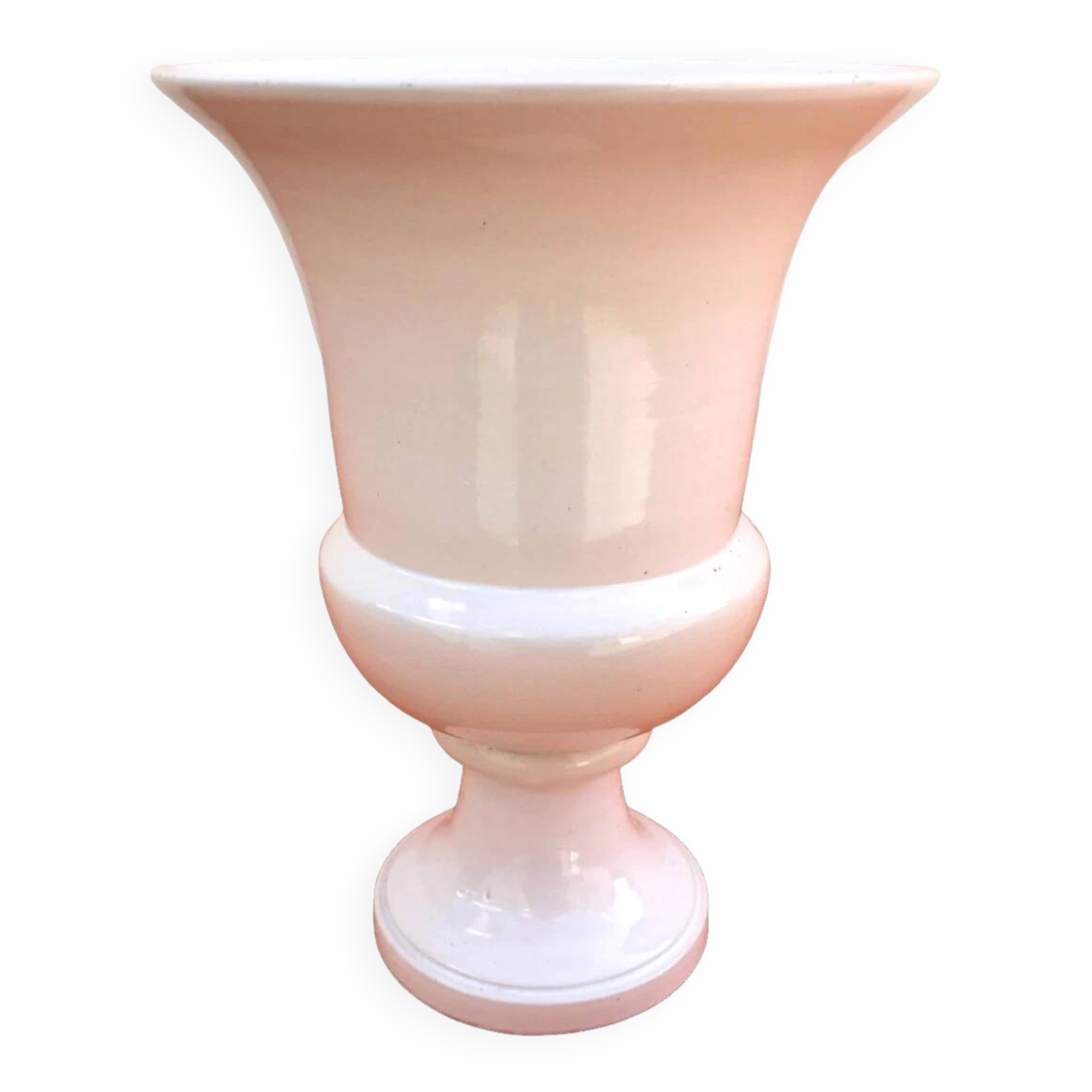 Vase on a pedestal, glazed white ceramic.
