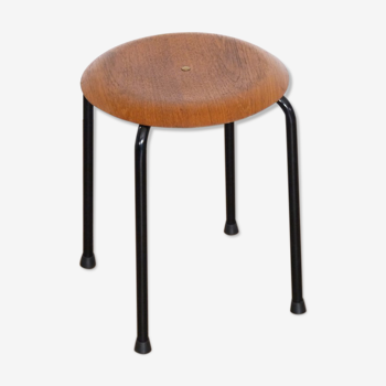 Tabouret vintage en teck et métal 1960