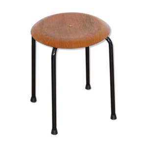 Tabouret vintage en teck et métal