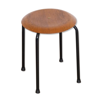 Tabouret vintage en teck et métal 1960