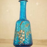 Legras blue enamelled glass carafe with wisteria decoration