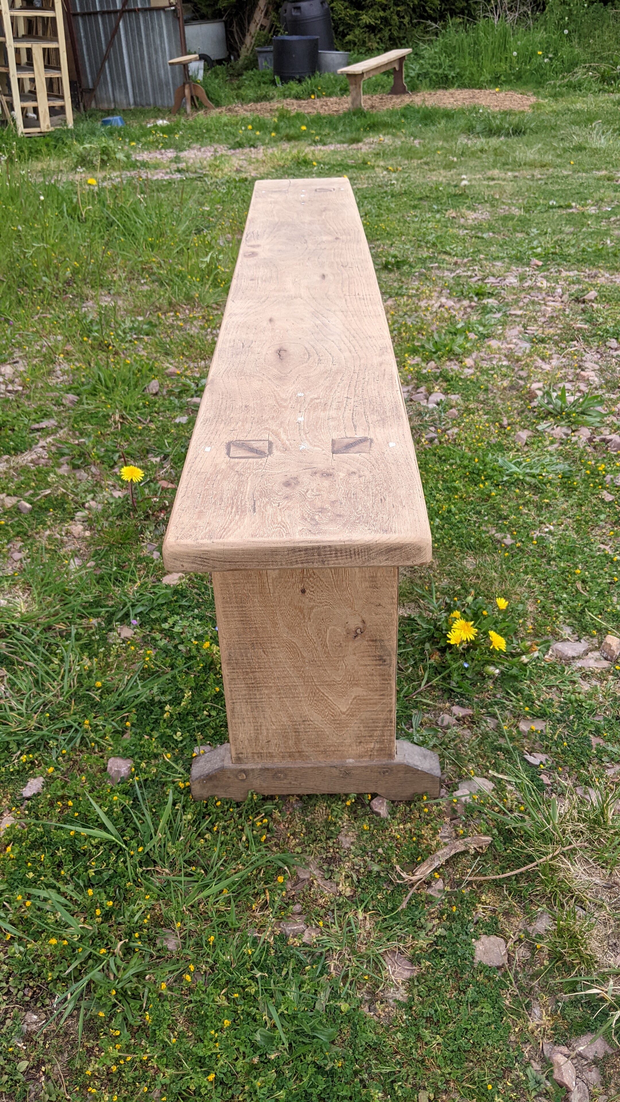 Old farm bench in chene