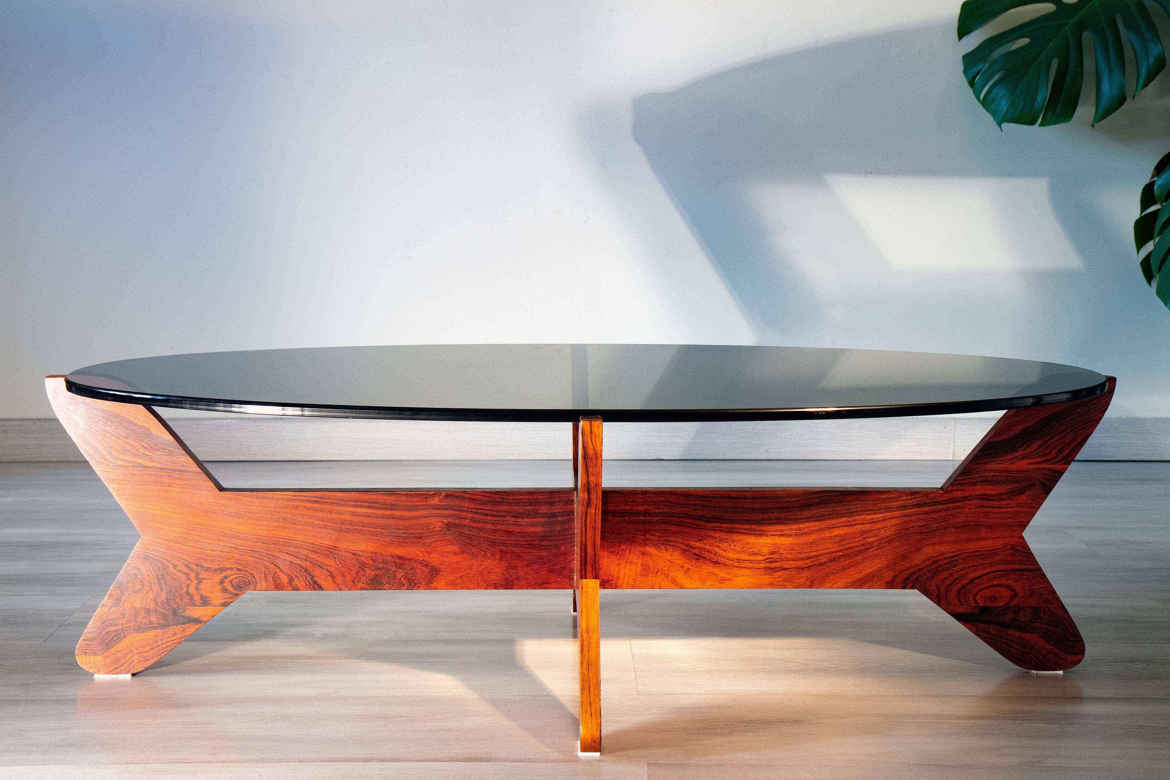 Scandinavian coffee table, rosewood and smoked glass, 1960