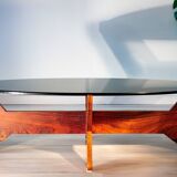 Scandinavian coffee table, rosewood and smoked glass, 1960