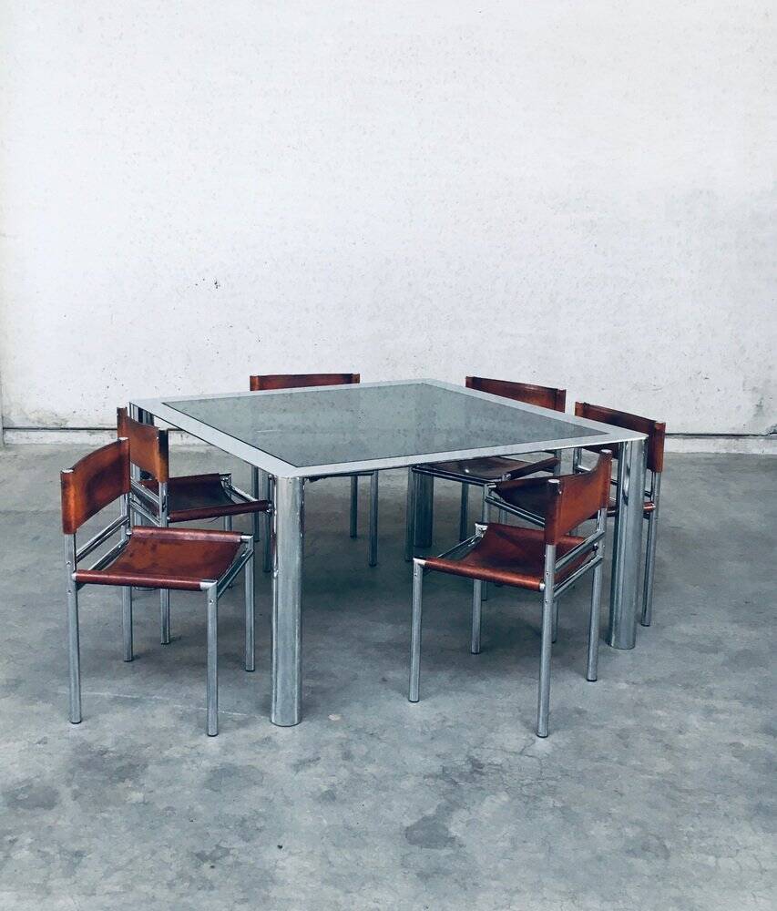 Mid-Century Smoked Glass & Chromed Steel Square Dining Table attributed to Sergio Mazza for Cinova, Italy, 1970s