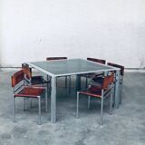 Mid-Century Smoked Glass & Chromed Steel Square Dining Table attributed to Sergio Mazza for Cinova, Italy, 1970s