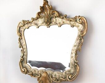 Vintage mirror, large gilded wood mirror, beveled mirror, antique mirror, rockery style 82x75cm