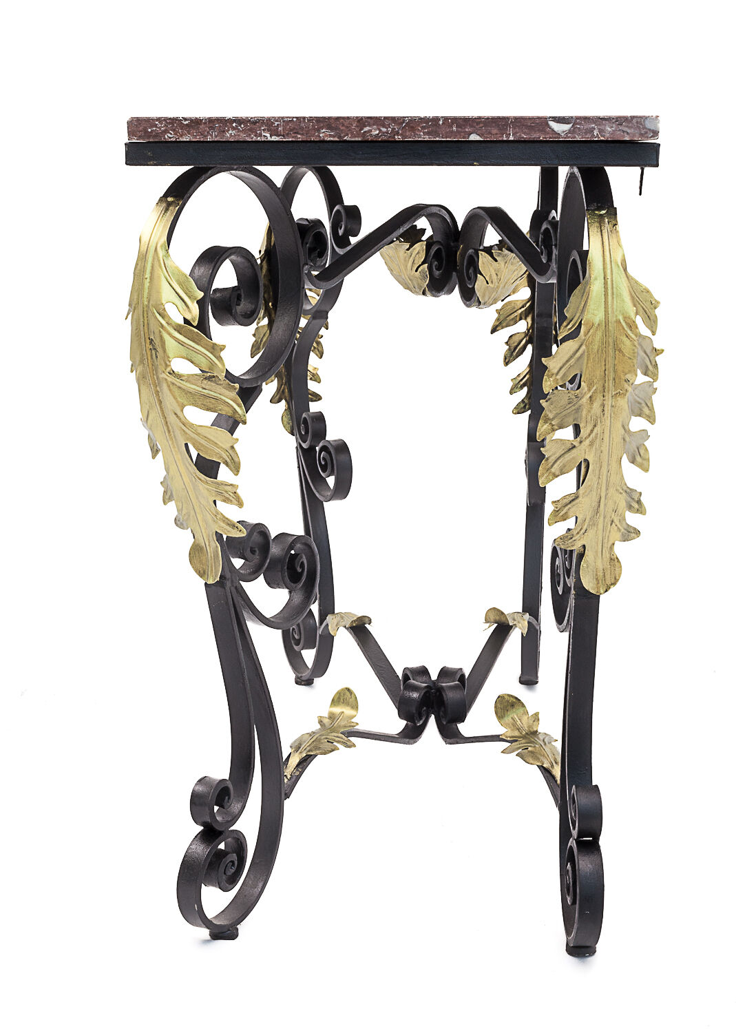 Wrought iron console with golden acanthus leaves, 1950