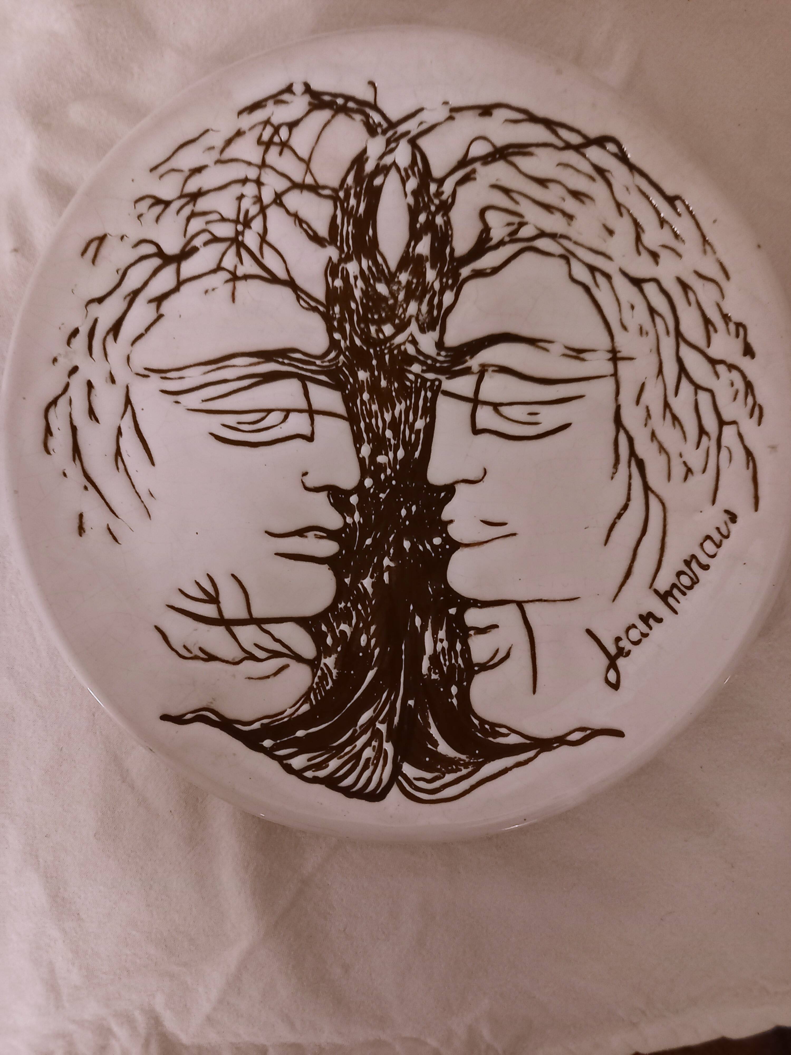 Vallauris ceramic plate, drawing by Jean Marais, 1970s