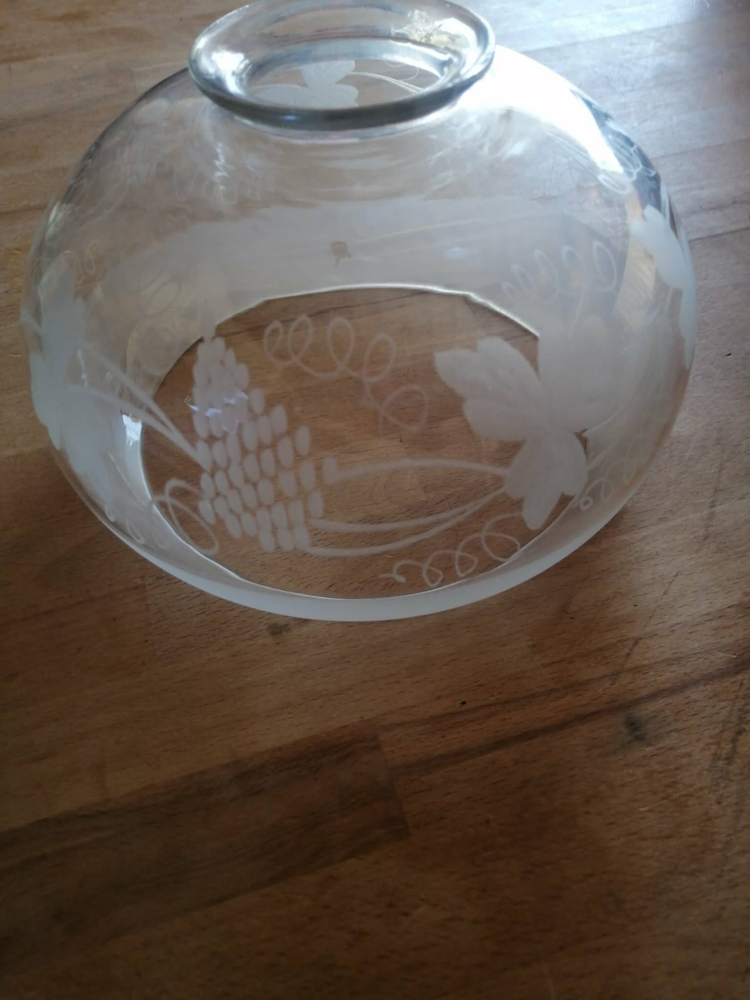 Suspension TULIPE of LAMP XIXth CRYSTAL Blown decorated with engraved vine leaves and grapes