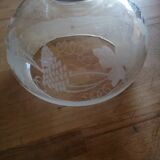 Suspension TULIPE of LAMP XIXth CRYSTAL Blown decorated with engraved vine leaves and grapes