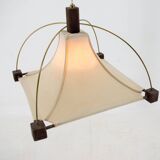 Lustre Design en Bois, Laiton et Tissu, 1980s