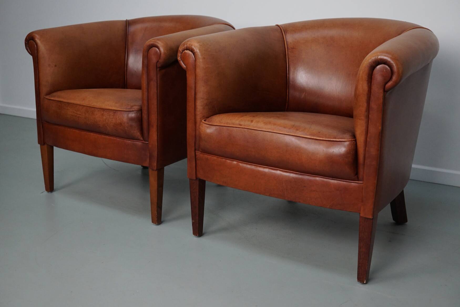 Vintage Dutch Leather Club Chairs, Set of 2
