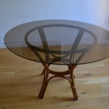 Table ronde rotin et verre
