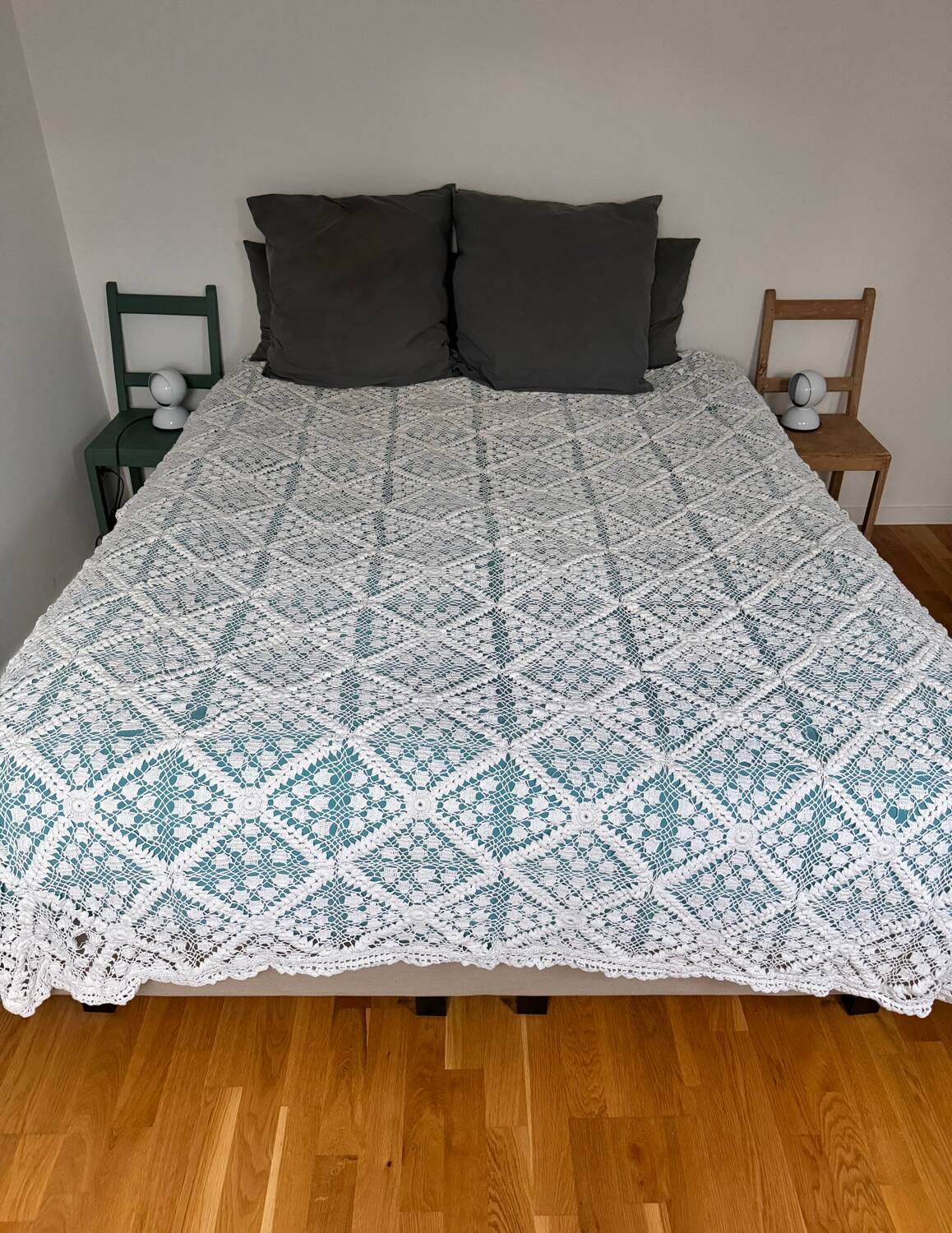 Large vintage handmade crochet bedspread