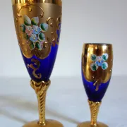 6 vintage cobalt blue and gold Murano aperitif glasses