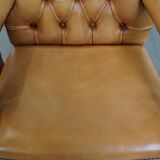 Set of 5 beautiful and luxurious cowhide Chesterfield dining/conference chairs in a light cognac colour