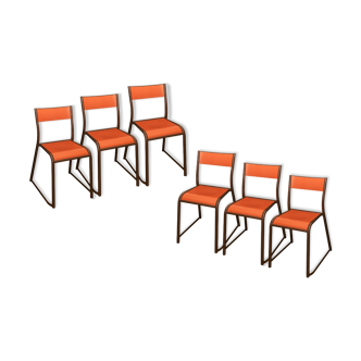 Ensemble six chaises école vintage