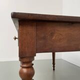 Walnut and pine drapery farmhouse table