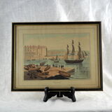 Lithographie vue du port de Weymouth - William Daniell - 19 ème siècle