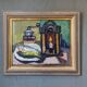 1959 Mid-Century Modern Swedish "Still Life With Lamp" Vintage Oil Painting, Framed