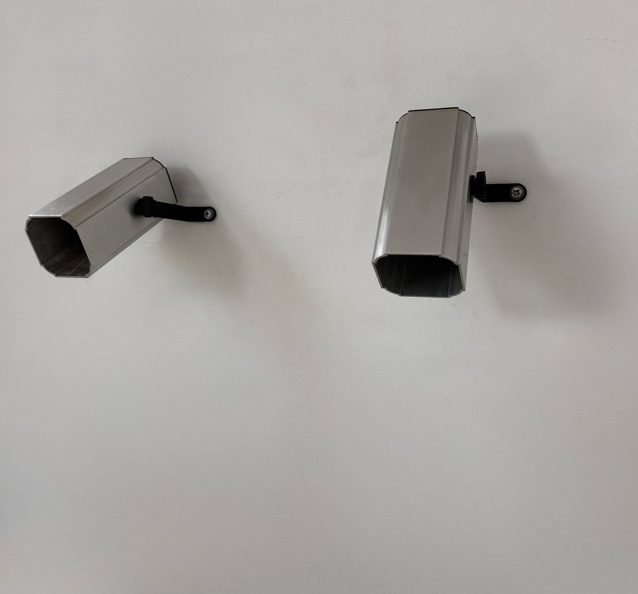 Pair of adjustable vintage wall lights, anodised aluminium, France, 1980.