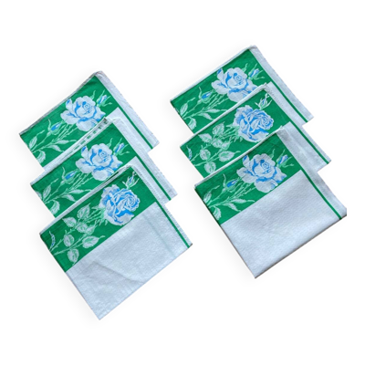 Serviettes de table vintage vertes et bleue à décor de roses