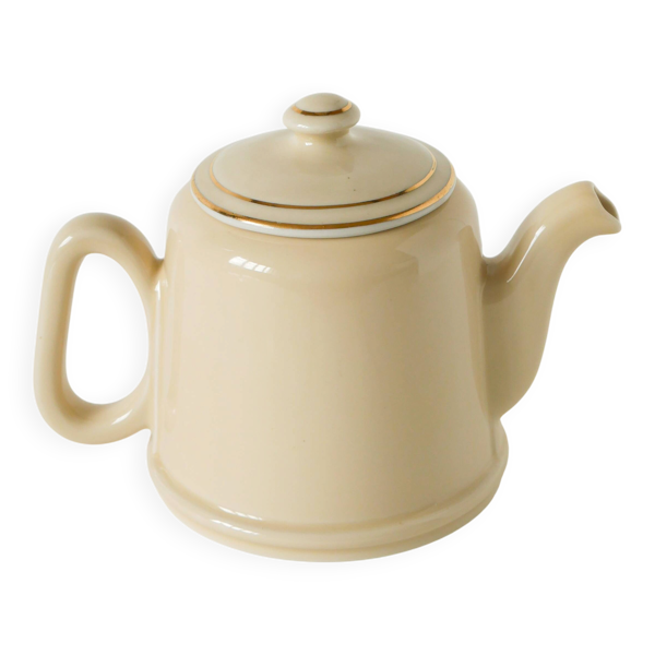 Théière en céramique jaune beurre et dorée, 1950