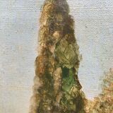 Painting Animated Mediterranean landscape at the monastery 1879 signed F.D.
