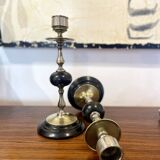 Pair of Napoleon III candlesticks in brass and black marble.