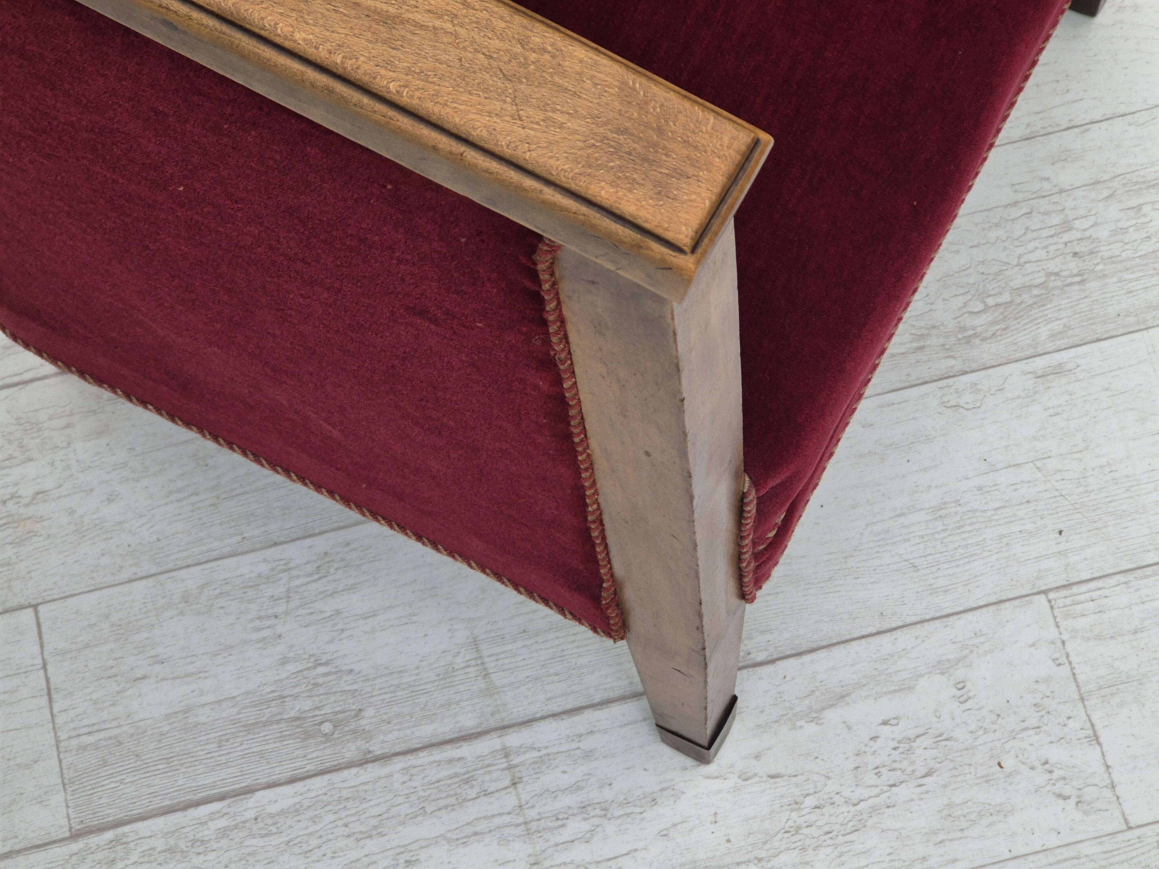 1950s, Danish armchair, original condition, furniture velour, beech wood.