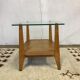 Glass coffee table with oak triangle shape 1950 1960 vintage modernist