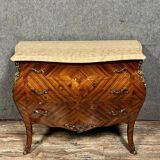 Curved Louis XV style chest of drawers in marquetry, 20th century period