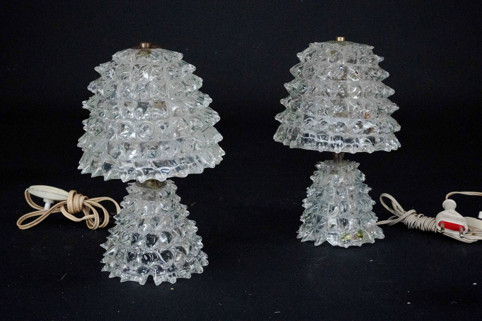 Pair of Italian Murano “Rostrato” Glass Table Lamps by Ercole Barovier, 194