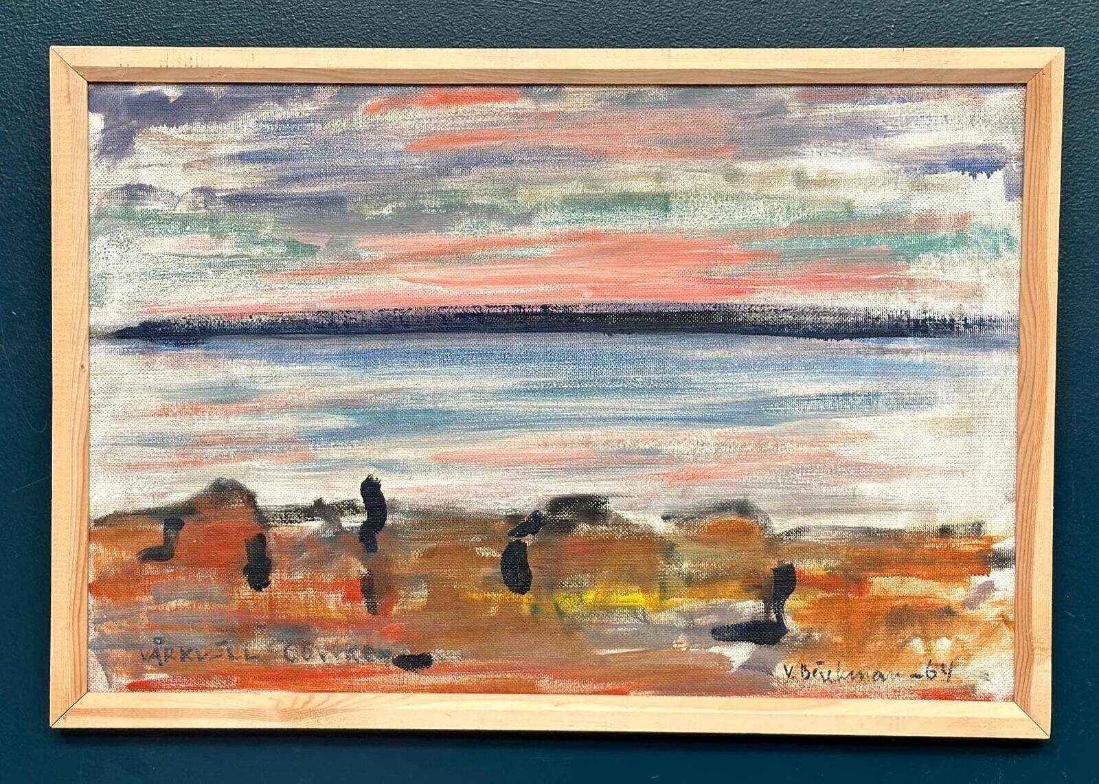 Peinture à l'huile suédoise – “Vårkväll i Göviken” par Vidar Bäckman – Vintage