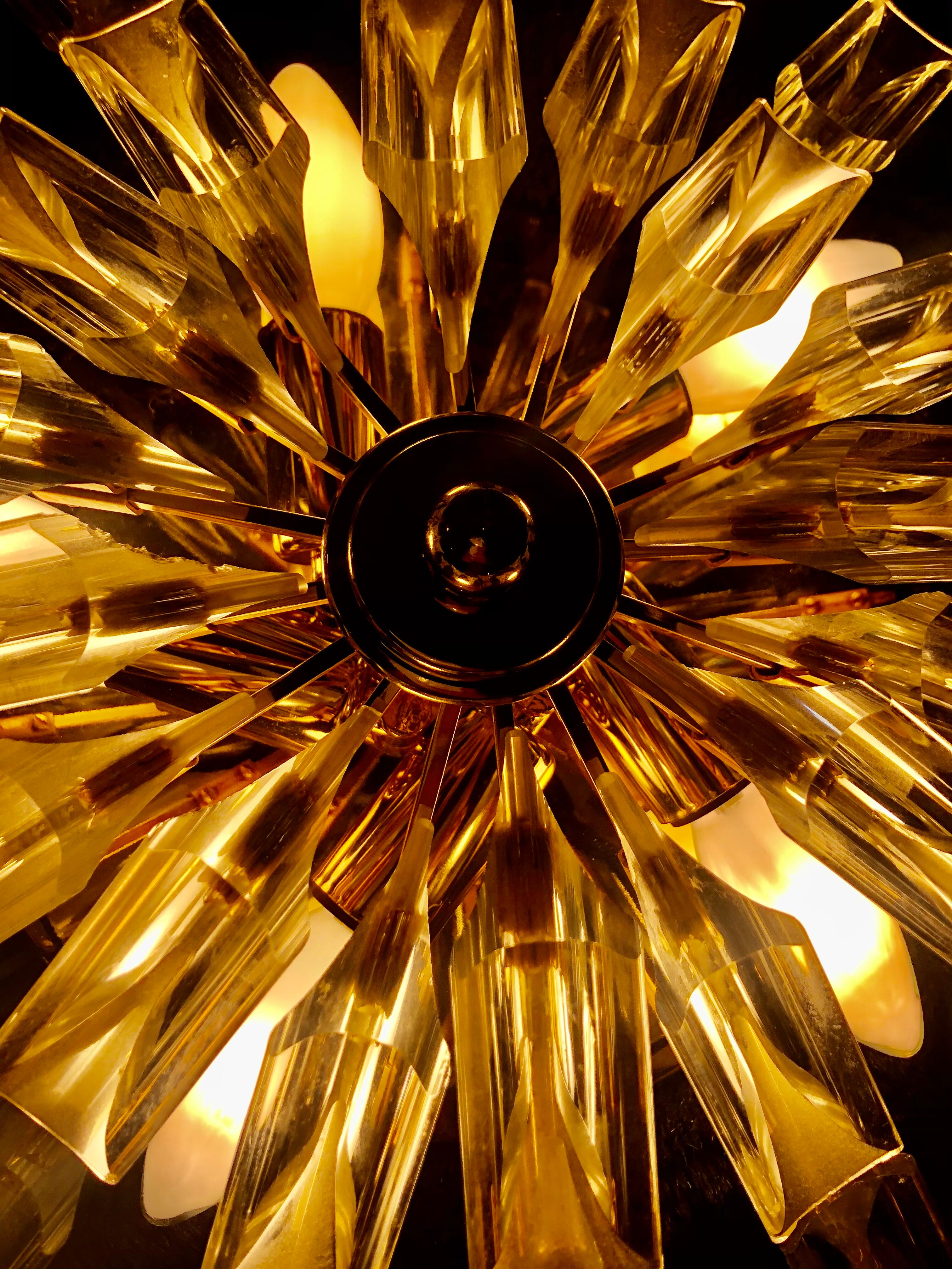 Wall sconce Venini crystal sun with golden structure