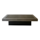Table basse rectangulaire noire métal & verre fumé dlg Willy Rizzo, 1970