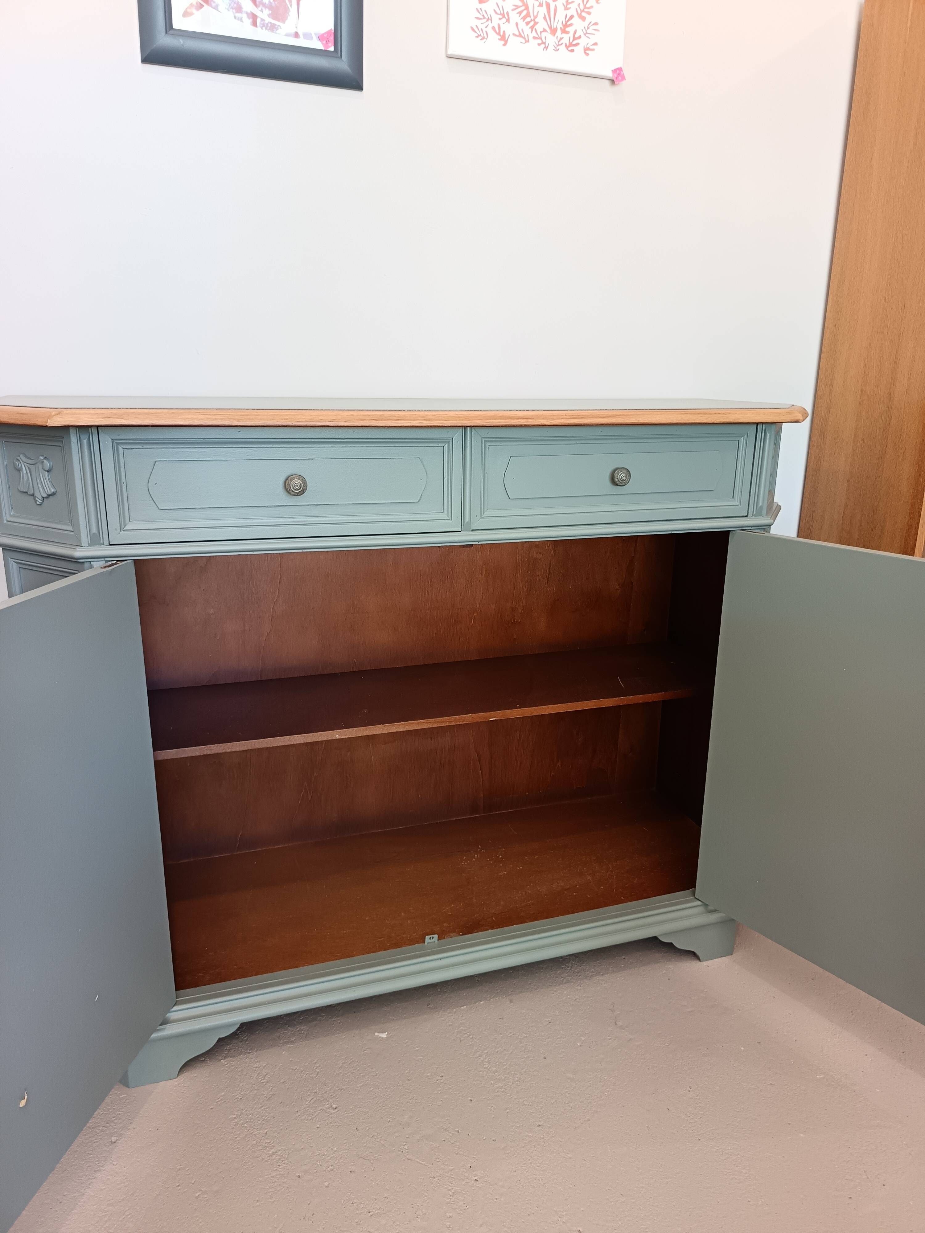 GREEN BRONZE AND WOOD BUFFET WITH MARQUETRY