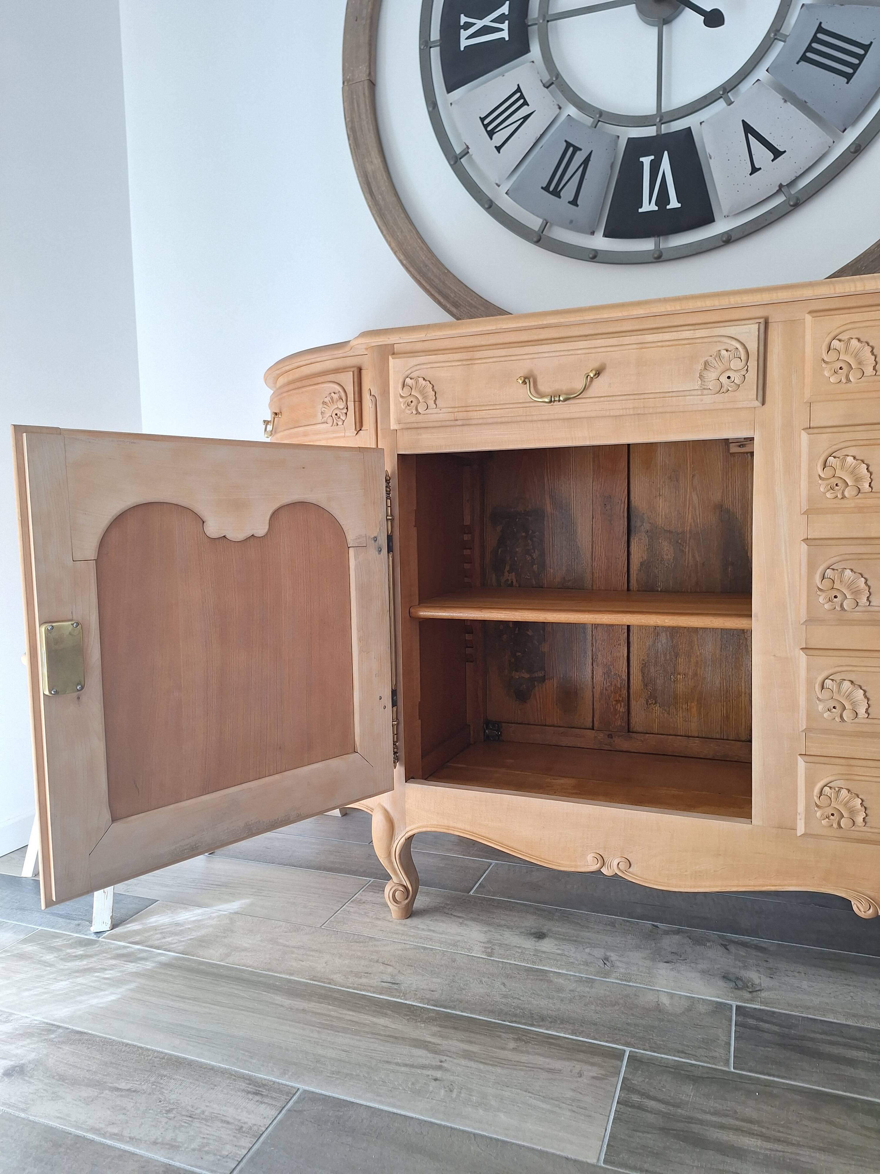 Low buffet in solid cherry wood renovated – Louis XV style – 250 cm