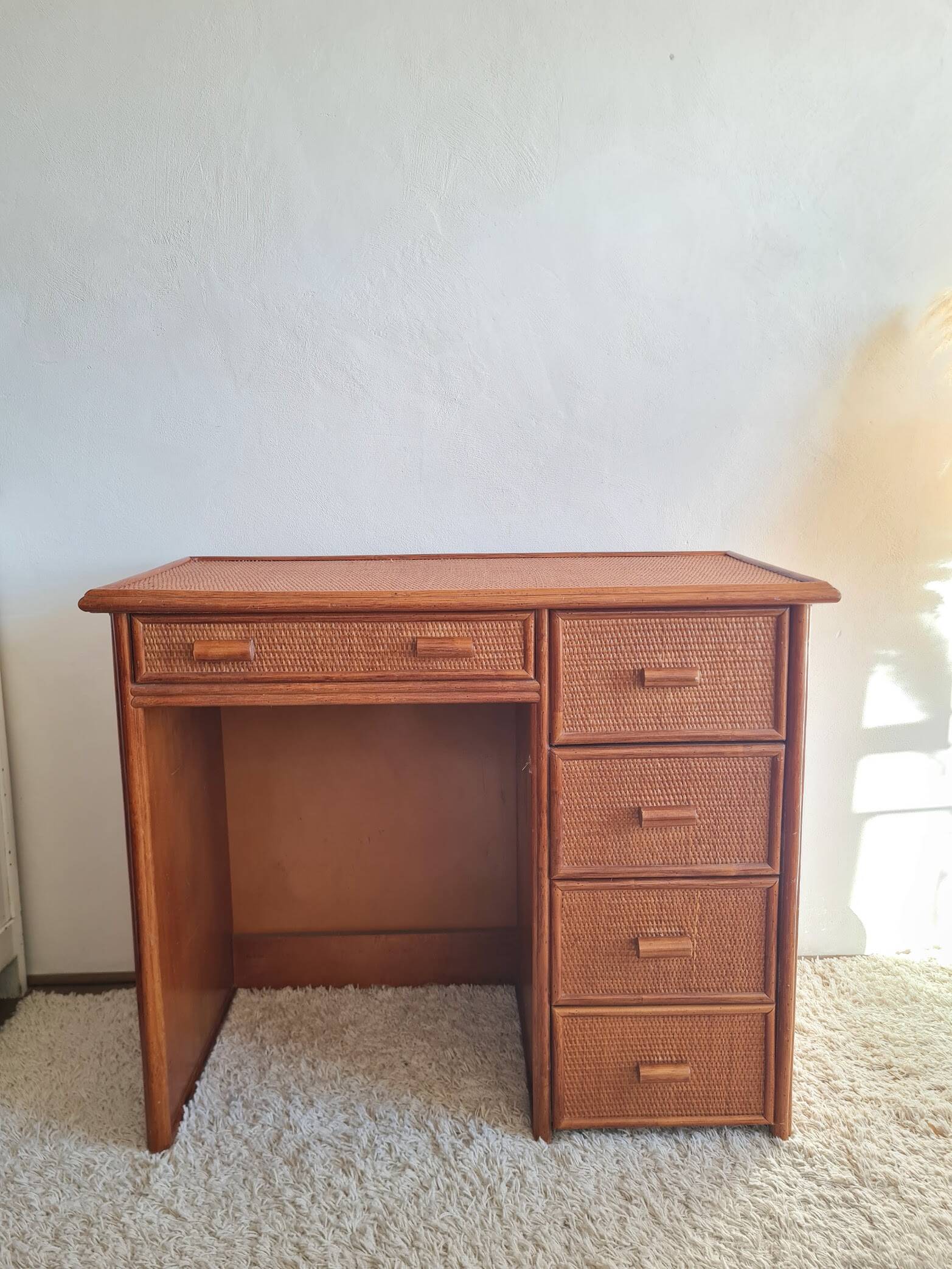 Vintage rattan desk from the 1970s.